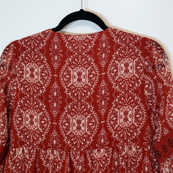 As U Wish Dress Cinnamon Rust Color Print Mini Boho Babydoll Lined Size … - Picture 13 of 16